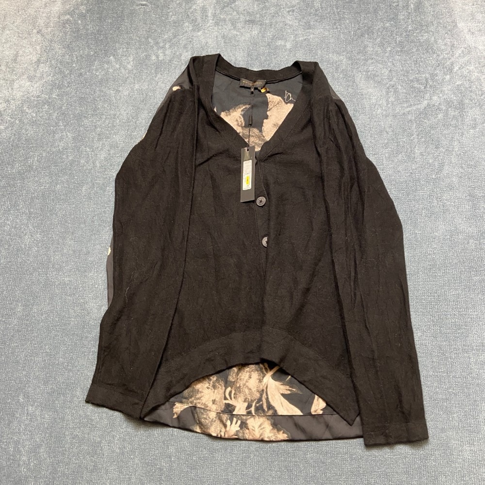 Donna Karan Cardigan Sweater Womens Medium Black Cotton Winter Button Front